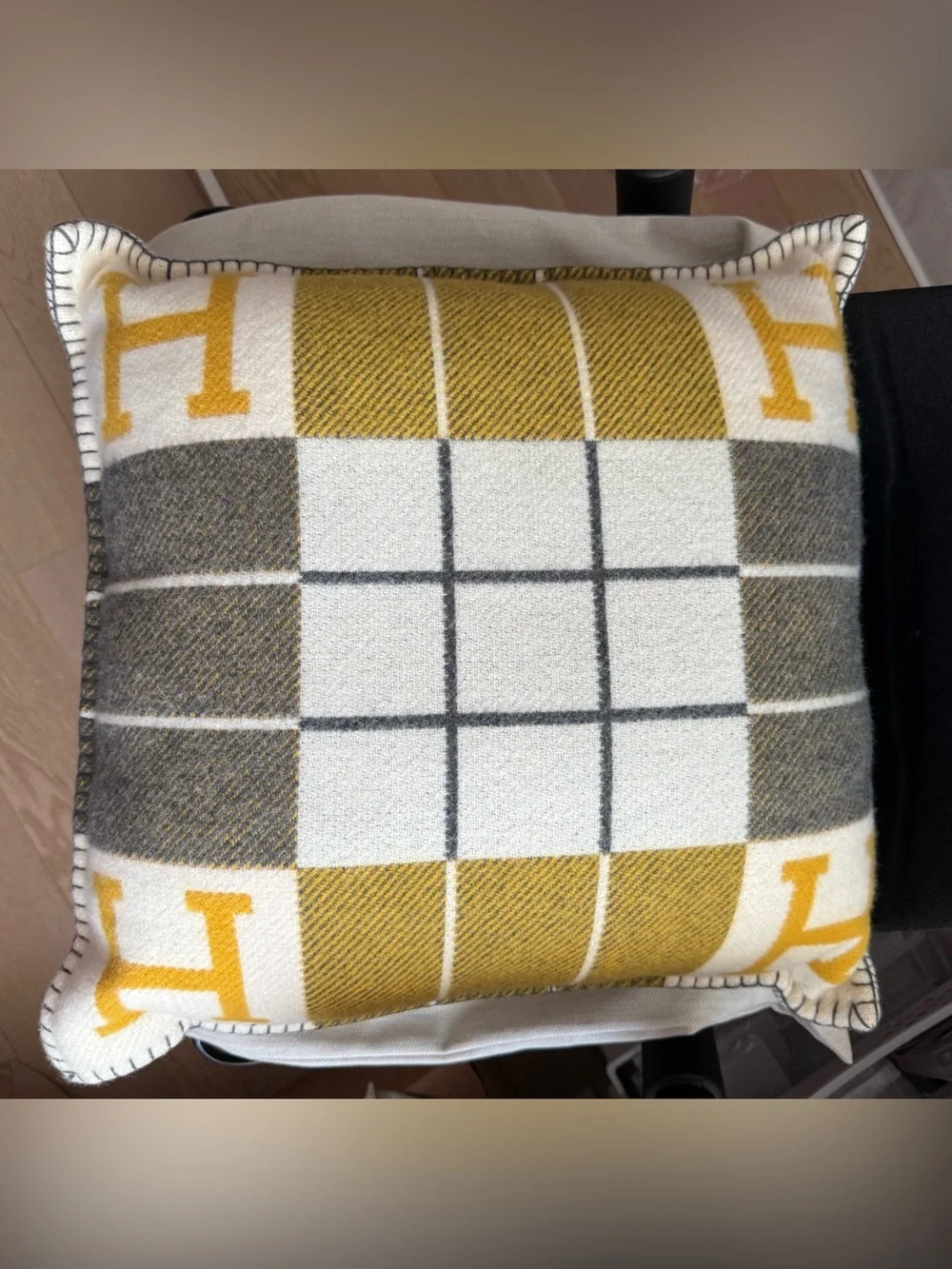 Two Hermes Avalon III Throw Pillow yellow grey